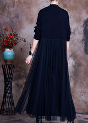 Elegant Black tulle Patchwork Knit Dress Spring