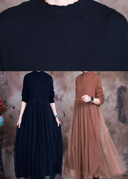 Elegant Black tulle Patchwork Knit Dress Spring