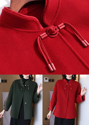 Elegant Blackish Green Solid Button Wool Coat Long Sleeve