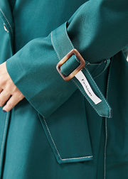 Elegant Blacksih Green Double Breast Pockets Cotton Coats Fall