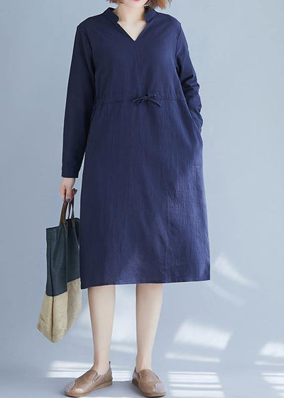 Elegant Blue Clothes For Women V Neck Drawstring Dresses Spring Dresses - bagstylebliss