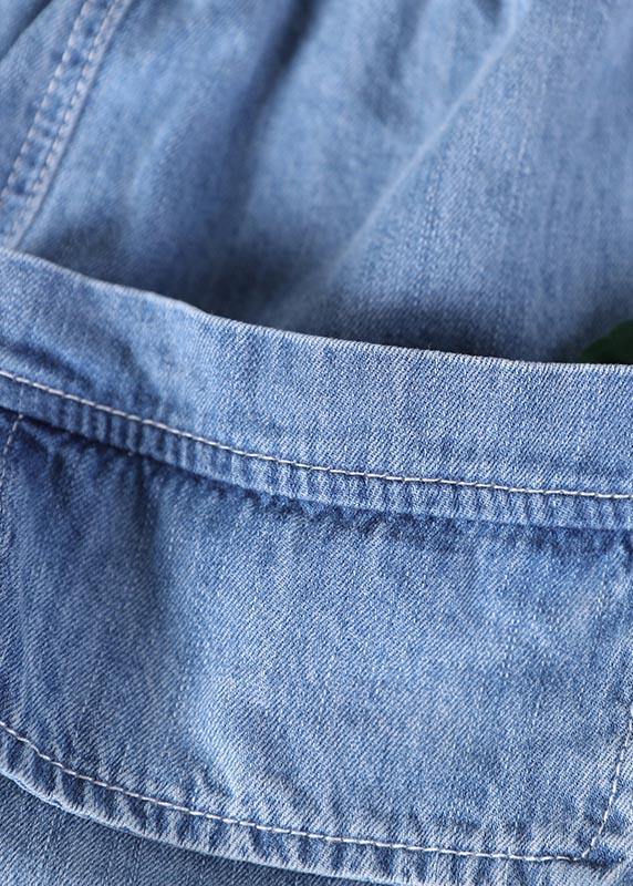 Elegant Blue Elastic Waist pockets Harem Summer Cotton Pants - bagstylebliss