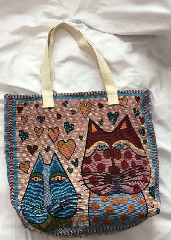 Elegant Blue Love kitten Canvas Tote Handbag