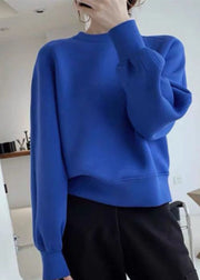 Elegant Blue O-Neck Brief Casual Fall Pullover Sweatshirt