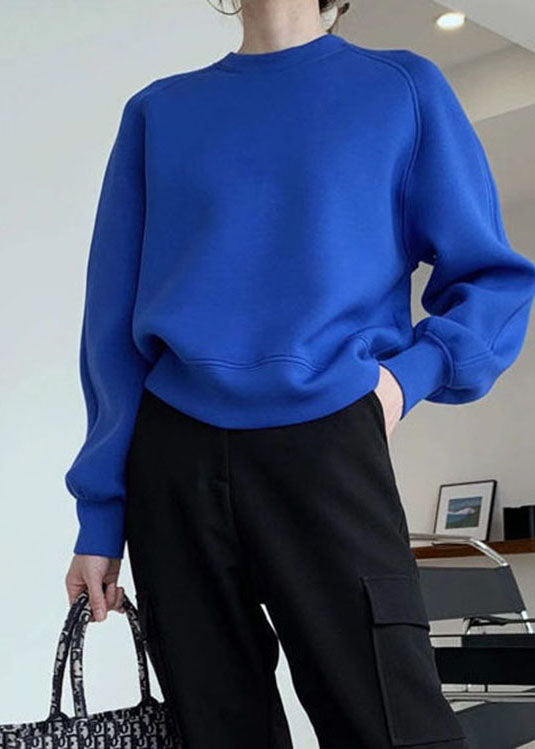 Elegantes blaues kurzes lässiges Herbst-Pullover mit O-Ausschnitt