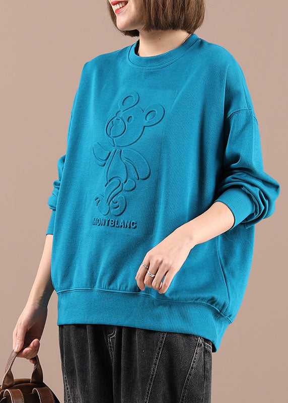 Elegante blaue O-Neck-Print-lose Herbst-Sweatshirts