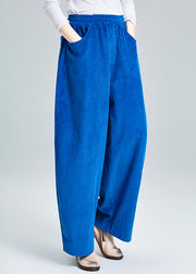 Elegant Blue Oversized Pockets Corduroy Harem Pants Spring