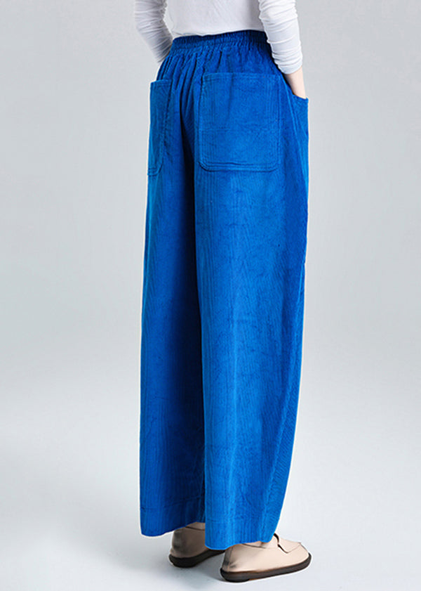 Elegant Blue Oversized Pockets Corduroy Harem Pants Spring