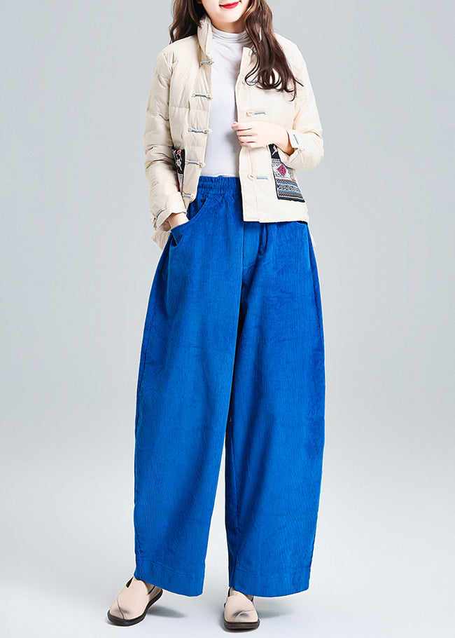 Elegant Blue Oversized Pockets Corduroy Harem Pants Spring