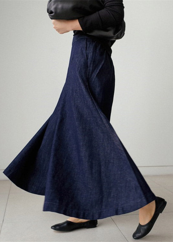 Elegant Blue Pockets Wide Leg Denim Pants Spring