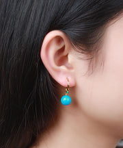 Elegant Blue Sterling Silver Overgild Turquoise Drop Earrings