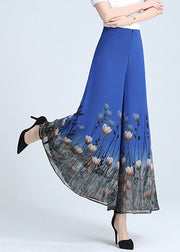 Elegant Blue Zippered Wide Leg Pants