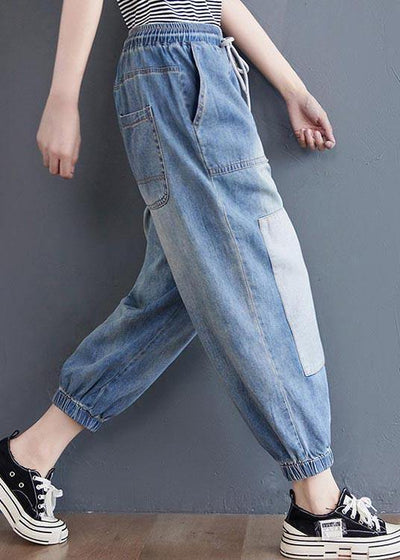 Elegant Blue pockets jeans Summer Cotton Pants - bagstylebliss