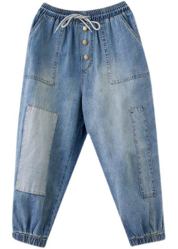 Elegant Blue pockets jeans Summer Cotton Pants - bagstylebliss