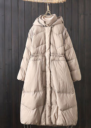 Elegant Brown Hooded Patchwork Pockets Duck Down Puffer Winter