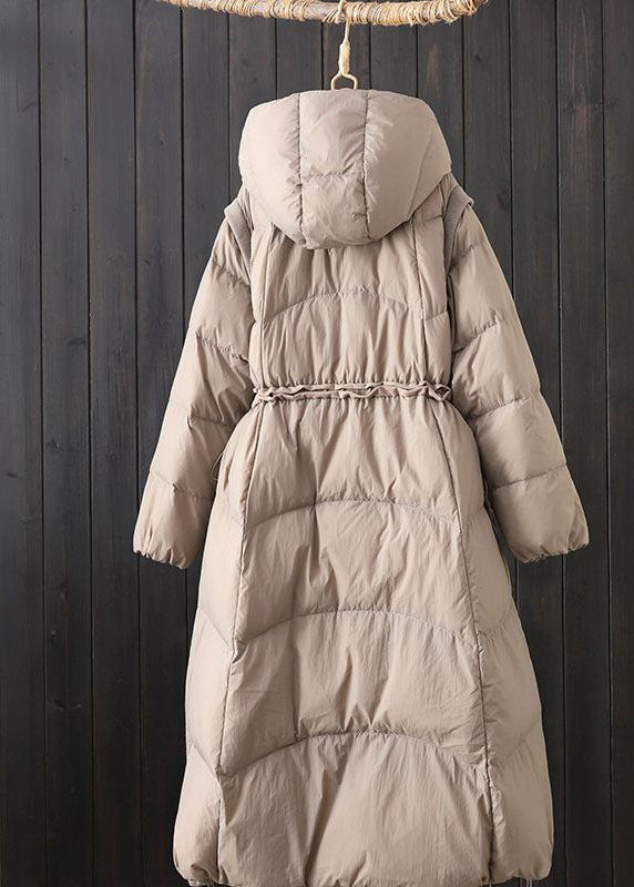 Elegant Brown Hooded Patchwork Pockets Duck Down Puffer Winter