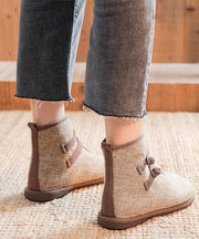 Elegant Buckle Strap Ankle Boots Khaki Comfy Cotton Fabric