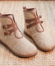 Elegant Buckle Strap Ankle Boots Khaki Comfy Cotton Fabric