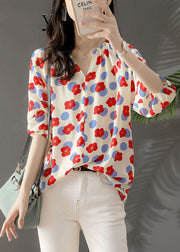 Elegant Chiffon Floral Shirt Tops Spring