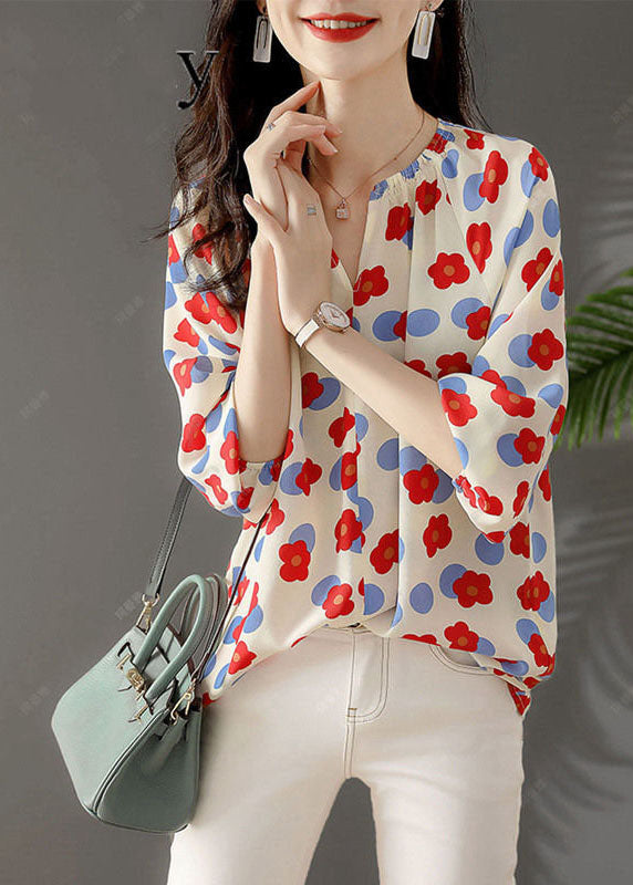 Elegant Chiffon Floral Shirt Tops Spring