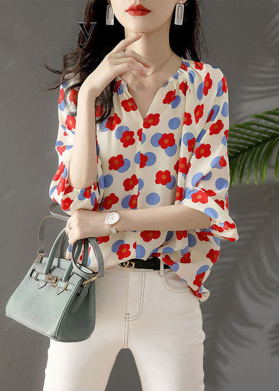 Elegant Chiffon Floral Shirt Tops Spring