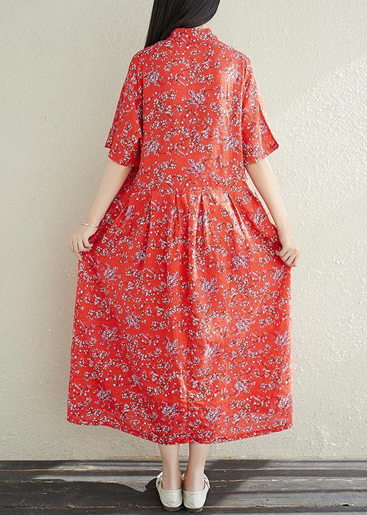 Button Chiffon Robes Fabrics red prints Dresses summer - bagstylebliss
