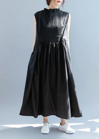 Elegant Cinched  cotton Summer Clothes Women  Black Maxi Dress - bagstylebliss
