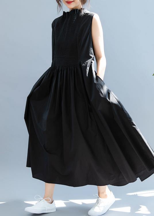 Elegant Cinched  cotton Summer Clothes Women  Black Maxi Dress - bagstylebliss