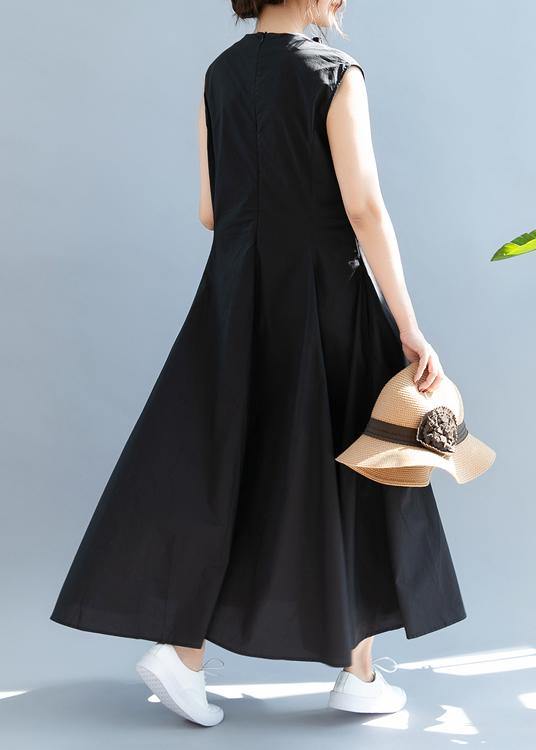 Elegant Cinched  cotton Summer Clothes Women  Black Maxi Dress - bagstylebliss