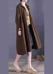 Elegant Chocolate Button Cotton Casual Coat Spring