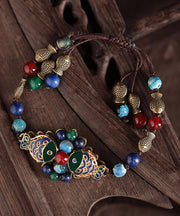 Elegant Colorblock Bronze Colored Goldfish Agate Coloured Glaze Gem Stone Cloisonne Charm Bracelet