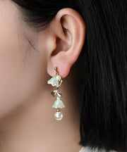 Elegant Cyan Alloy Pearl Tassel Bell Orchid Drop Earrings