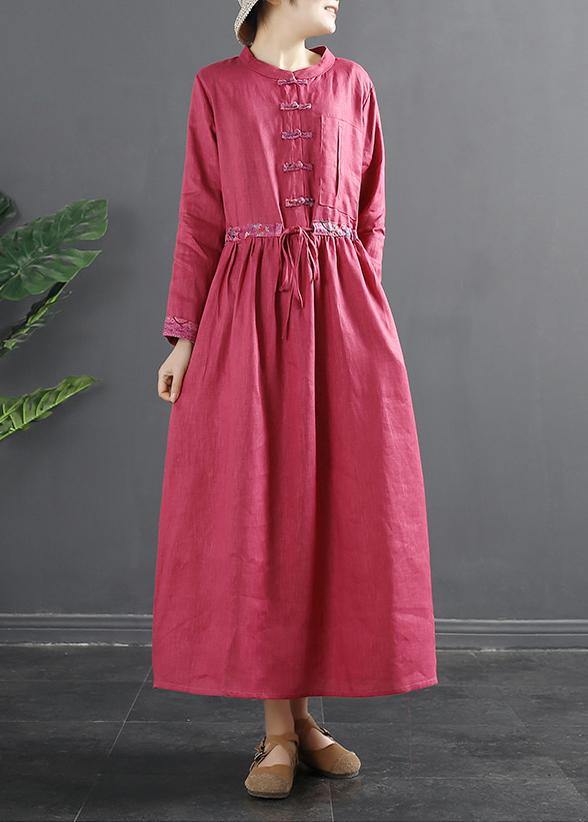 Elegant Drawstring Quilting Dresses Tutorials Red Vestidos De Lino Dresses - bagstylebliss