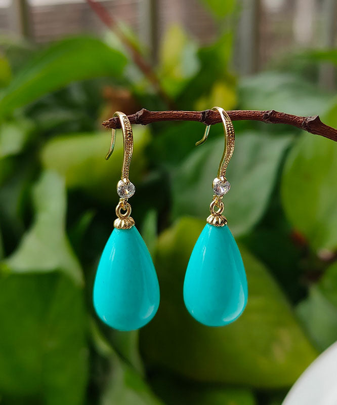 Elegant Gold Sterling Silver Turquoise Zircon Drop Earrings