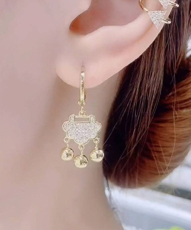 Elegant Gold Sterling Silver Zircon Small Bell Drop Earrings