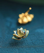 Elegant Gradient Color Blue Sterling Silver Jade Enamel Lotus Stud Earrings