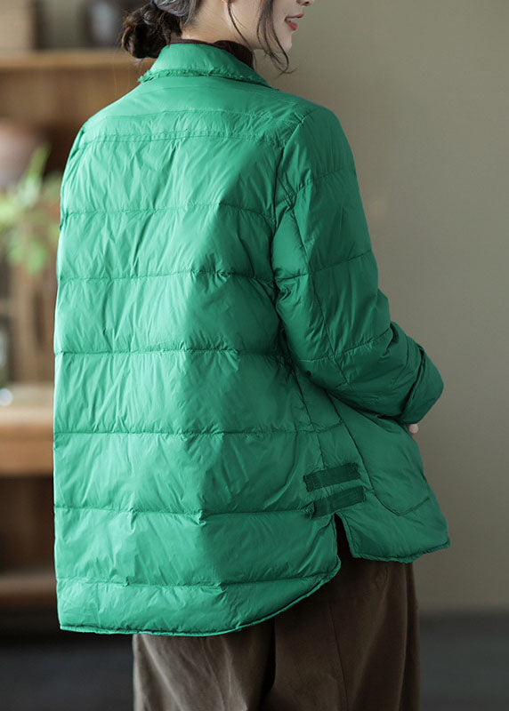 Elegant Green Pockets Casual Winter Down Coats