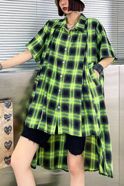 Elegant Green Plaid Cotton Buttonlow high design Summer Maxi Dresses - bagstylebliss