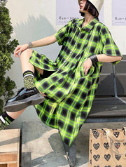 Elegant Green Plaid Cotton Buttonlow high design Summer Maxi Dresses - bagstylebliss