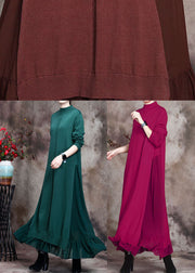 Elegant Green Stand Collar asymmetrical design Fall Knit Sweater Dress