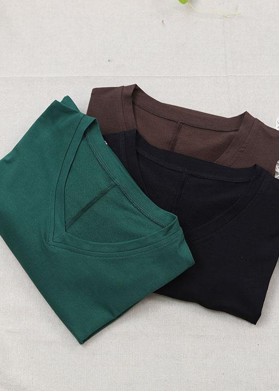 Elegant Green V Neck  Short Sleeve Cotton Shirt - bagstylebliss