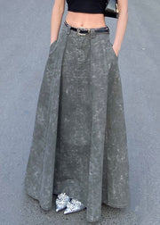 Elegant Grey  Pockets High Waist Patchwork Denim Maxi Skirts Summer