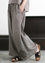 Elegant Grey Embroideried Hollow Out Tulle Patchwork Linen Two Piece Suit Set Sleeveless