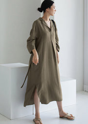 Elegant Grey Peter Pan Collar Pockets Asymmetrical Dress Long Sleeve