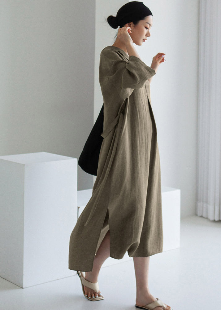 Elegant Grey Peter Pan Collar Pockets Asymmetrical Dress Long Sleeve