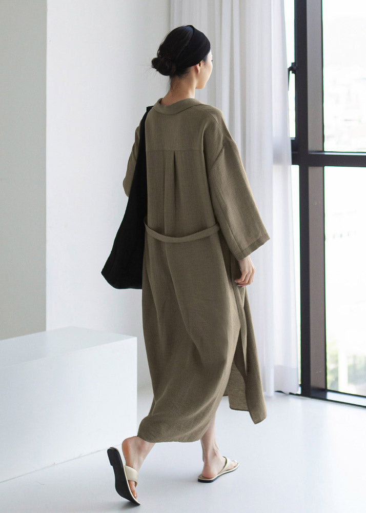 Elegant Grey Peter Pan Collar Pockets Asymmetrical Dress Long Sleeve