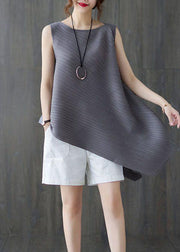 Elegant Grey Sleeveless Chiffon Summer Shirt - bagstylebliss