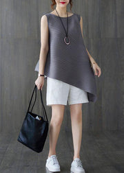 Elegant Grey Sleeveless Chiffon Summer Shirt - bagstylebliss