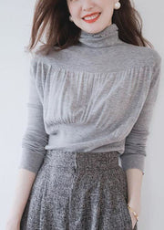 Elegant Grey Stand Collar Ruffled fashion Brief Fall Knitted Top