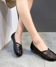 Elegant Hollow Out Flats Black Faux Leather - bagstylebliss